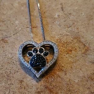 Sterling silver Swarovski crystal heart paw print necklace